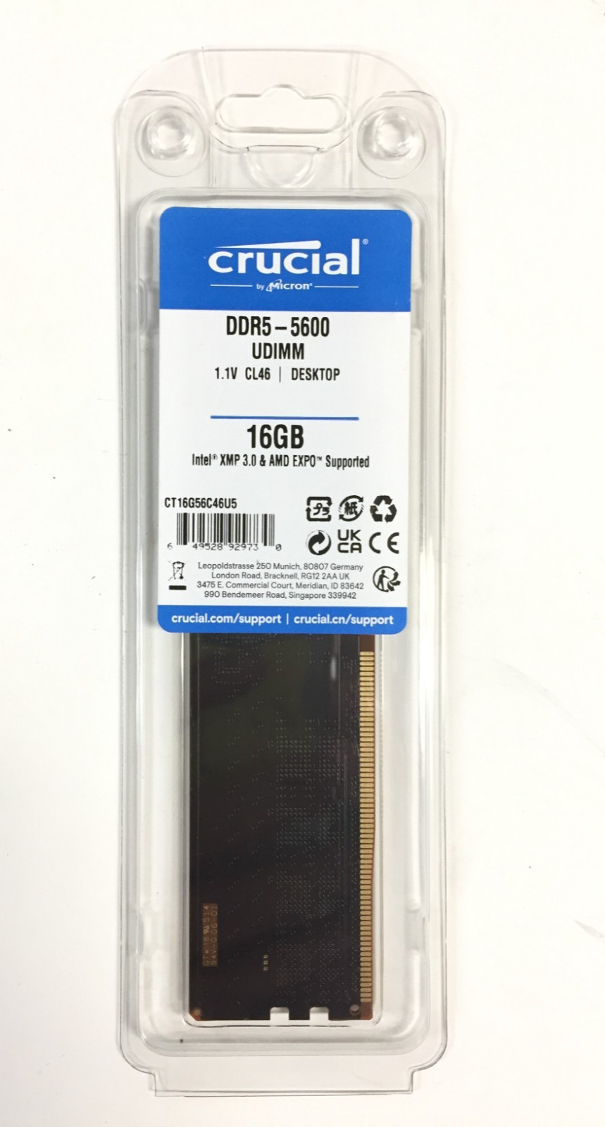 Crucial DDR5 RAM 5600MHz 288-Pin Desktop 5600 UDIMM CT16G56C46U5