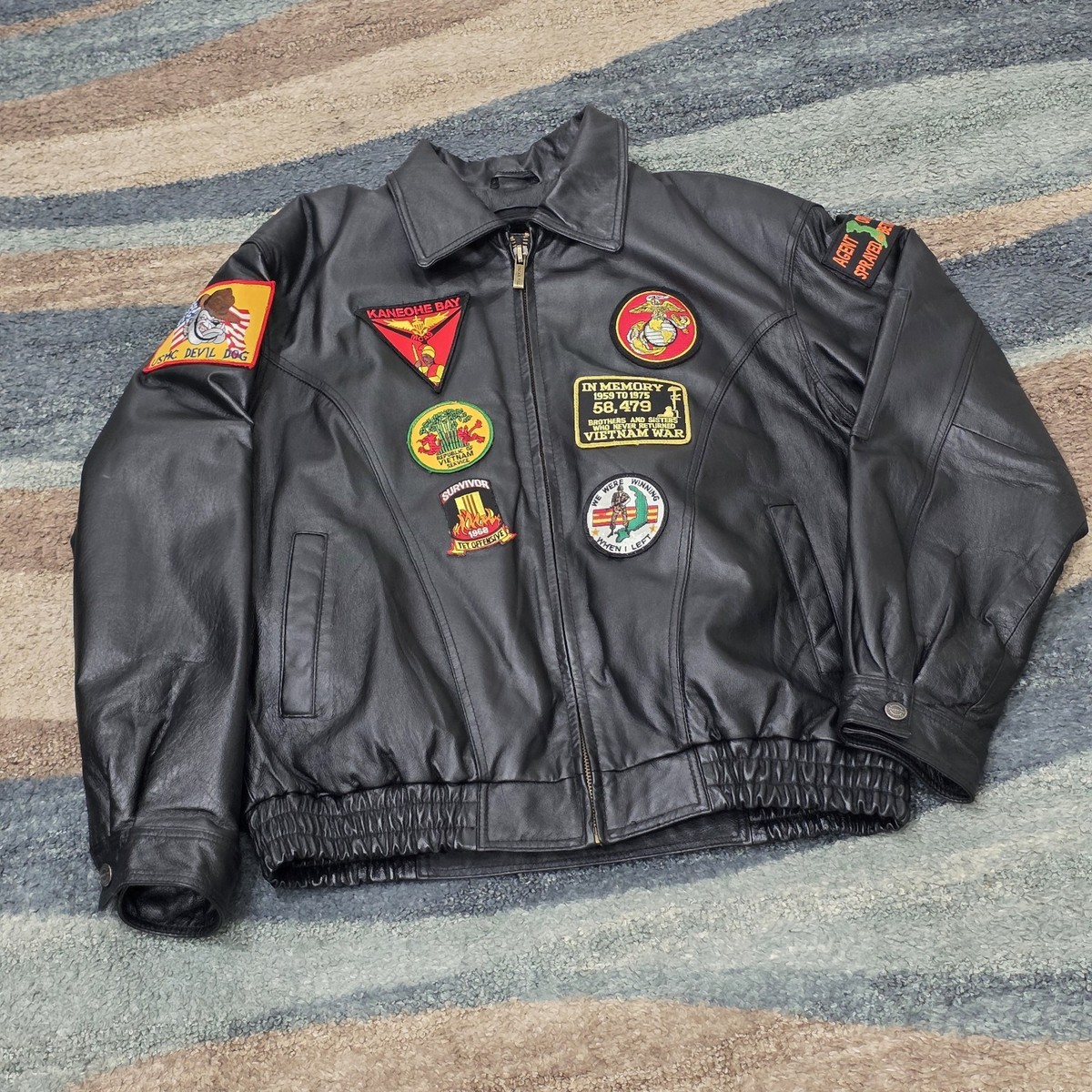 Vintage Oscar Piel USMC Vietnam War Leather Jacket XL Marines Military  Patches