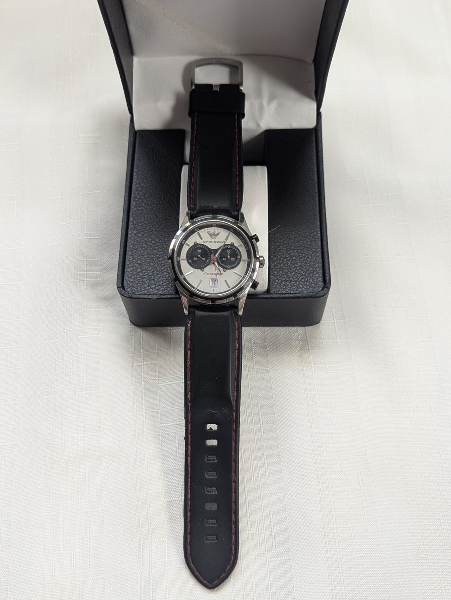 Emporio Armani Mens Chronograph Watch, Black And White Face