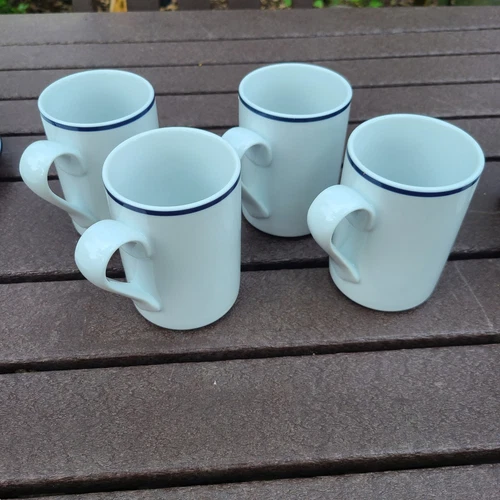 Dansk | Bistro ‘Christianshavn’ Blue Stripe 9 oz Mugs Cup Coffee Tea - Set of 4
