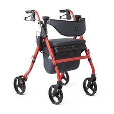 Medline Premium Empower Rollator Walker with Memory Foam Seat, Black  Red, 3...