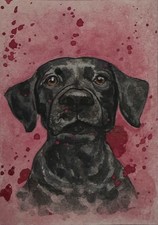 ACEO art card Acquerello originale nero cane 'Labrador' 2,5x3,5" di Hanof A.