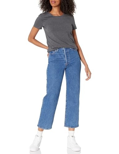 Damen T-Shirt Kurzarm Regular-Fit XL Dunkelgrau Meliert Amazon Essentials-image