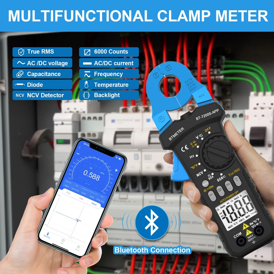 Strommessgerät TRMS AC/DC 6A Digital ZangenMultimeter Zangenmessgerät Stromzange - Bild 2 von 4