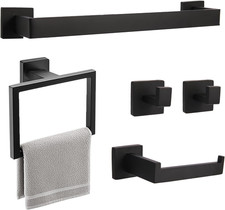 16IN Bathroom Accessories, 5-Piece Black Bathroom Accessories SUS304 Stainless