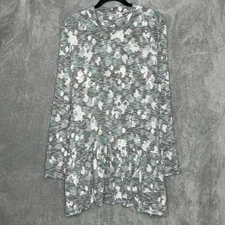 Logo Lori Goldstein XL Shirt Top Gray Camouflage Long Sleeve High Neck Stretch