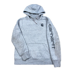 Carhartt Hoodie Women Large Gray Sweatshirt Relaxed Fit Spell Out Faded Grunge