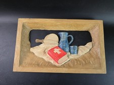 Handgeschnitzt Wandbild Relief - Abendmahl Täglich Brot - 24x40 cm - 1960er