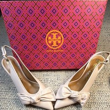 Tory Burch Slingback Bow Pointed Toe Pumps Ballet Pink Leather Size 6.5