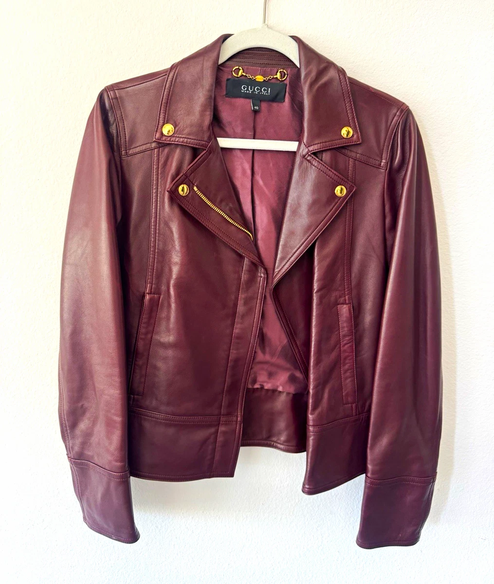 GUCCI バーガンディ レザージャケット Gucci Leather Outer Shell Red Coats, Jackets & Vests for Women for