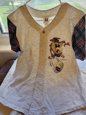 Signal Artwear Looney Tunes Taz Plaid Graphic Baseball Nightshirt Women 16/18
