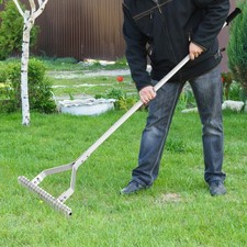 GAINOOM 178cm Aluminum Thatch Rake Lawn Loosening Soil Rake w/ Non-slip Handle