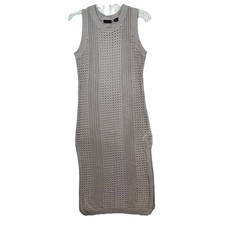 Tahari Knit Sleeveless Midi Dress Women’s SM Beige Tan Open Knit Crochet Resort
