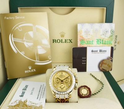 ROLEX 18kt Gold DAYTONA Diamond Bezel Champagne Diamond Safari Strap 116518 SANT