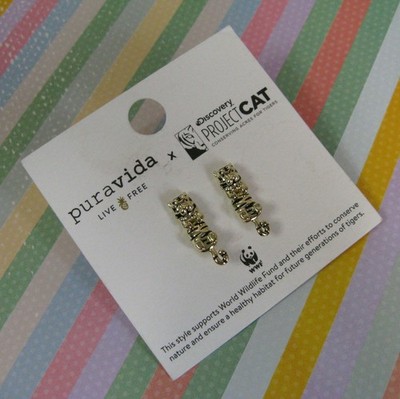 Pura Vida X Project Cat Tiger Earrings Jacket Post Gold Plated New On Card