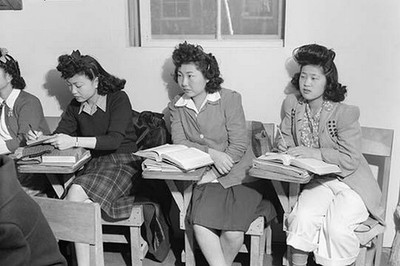 In Biology Class Kiyo Yoshida Lillian Watkatsuki Yoshiko Yamasaki by Ansel Adams