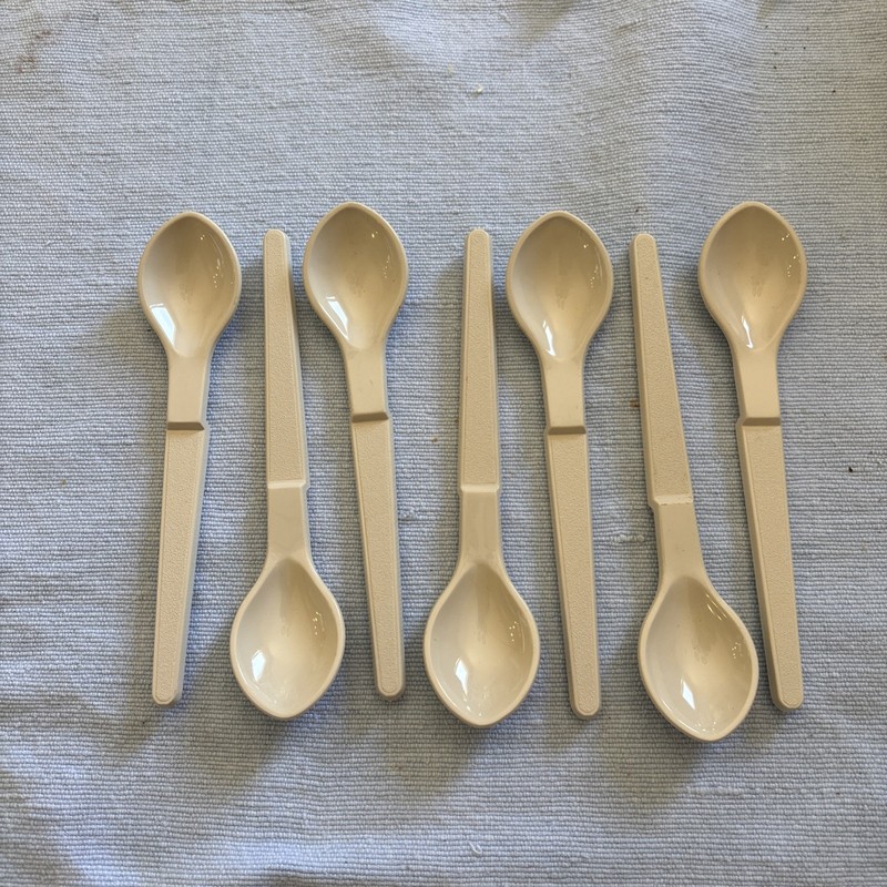 Vintage Tupperware 1208 Beige Hang On Baby Spoons Utensils ~ Lot of 7