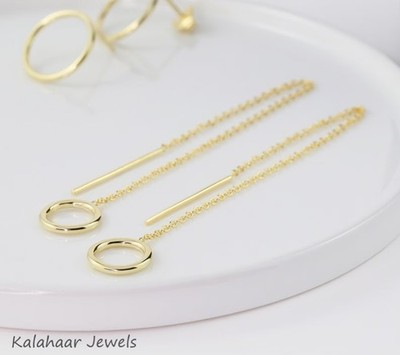 Loop Bar Threading Earring Rose Gold White Gold over Sterling Silver