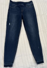 Spanx Women  s Pull On Distressed Skinny Jeans In Medium Wash Size L
