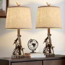 23'' Rustic Farmhouse Table Lamps Set of 2 Deer Antler Lamps for Bedroom Brown
