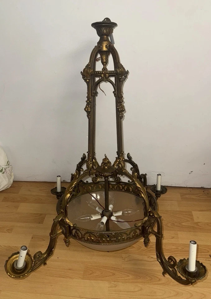 Antique Estate Beautifully Ornamented 19th Century French Brass Chandelier - Image 2 of 4