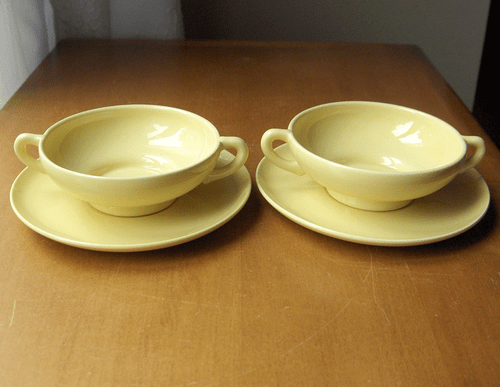 Franziskaner El Patio Ball 2 Cremesuppen Sets~hellgelb glänzend~#264~Vintage 30er Jahre - Bild 2 von 8