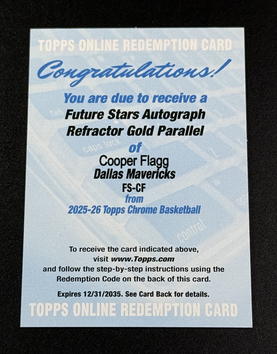 2025-26 Topps Chrome Cooper Flagg Future Stars Auto Gold RC Redemption /50