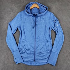 Alo Yoga Full Zip Hoodie Womens Small Blue Heather Thumbhole Athletic Jacket