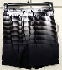 NWT George size S 28-30 black gray striped swim trunks mens