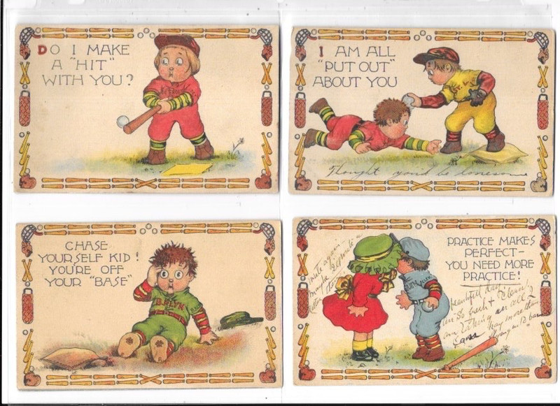 4 VINTAGE 1915 BASEBALL POSTCARDS G,D&D SERIES 5017 NEW YORK AND LONDON