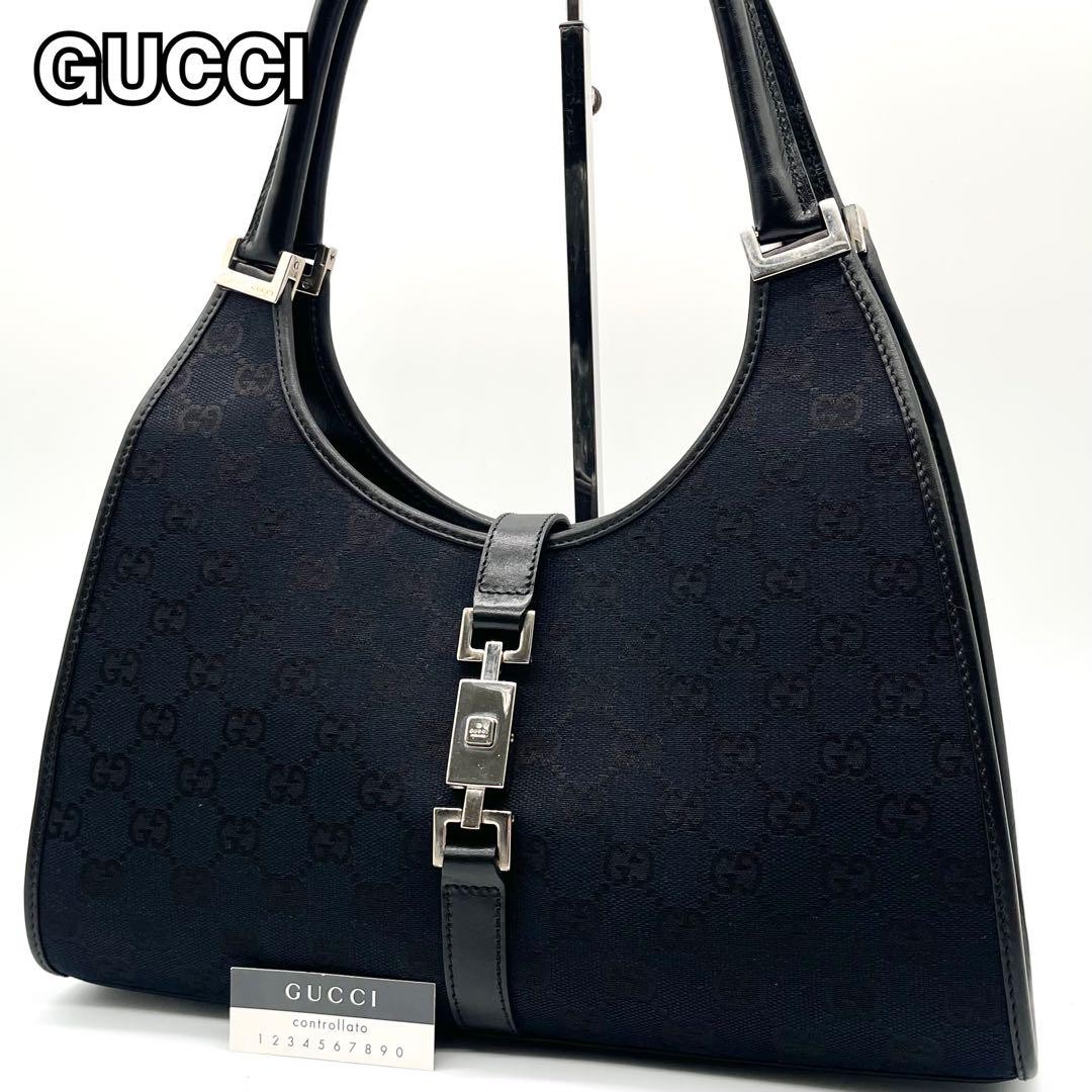 Authentic Gucci GG Canvas Jackie Hobo Bag in Black