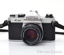 Pentax K1000 Chrome 35mm Film Camera w/ 50mm f2 Lens EXC 