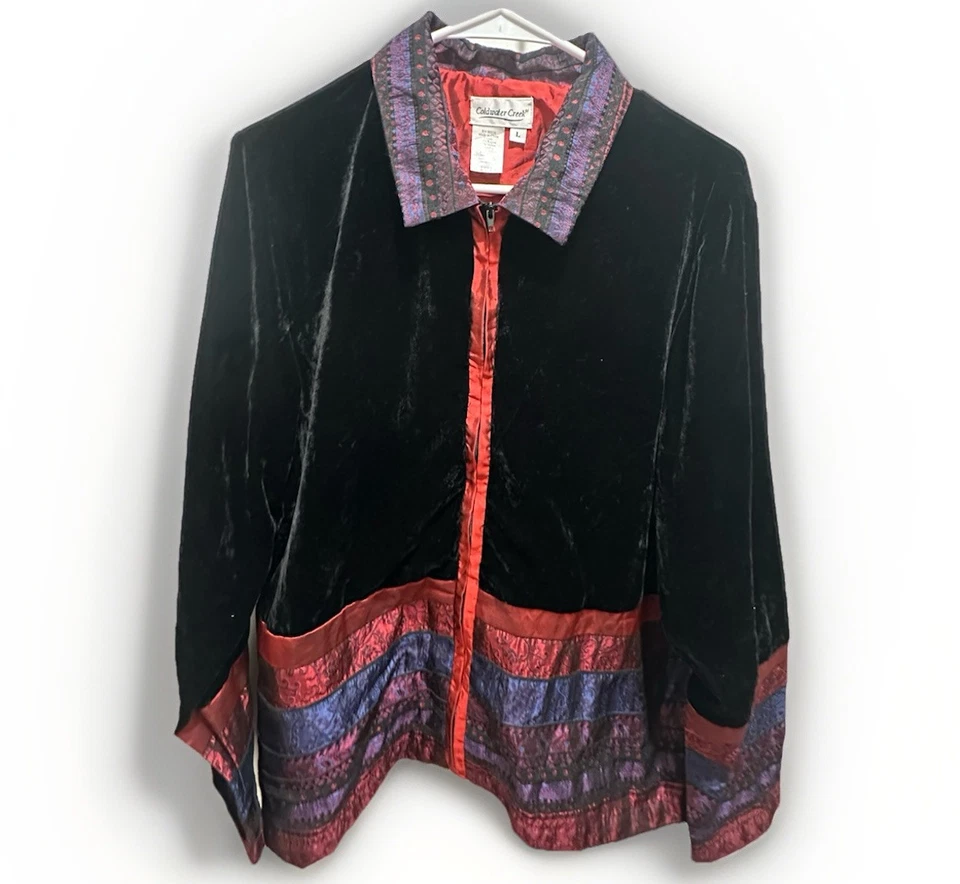 Chaqueta tapiz de terciopelo Coldwater Creek vintage negra roja púrpura para mujer L Foto 2 de 4