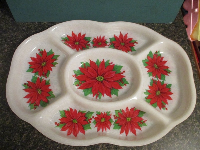 Set of 2 Mid Century Modern 60's Plastic Christmas Divided Trays Snacks Candy
