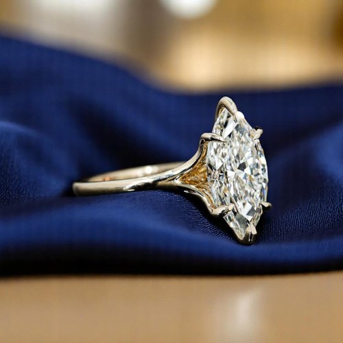 2 Ct Diamond Wedding Ring Marquise Cut Certified IGI Lab Grown 14k Yellow Gold - Picture 2 of 11