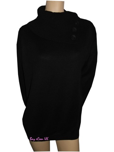 Ladies Women’s Knitted 3 Buttons Polo Neck Pullover Jumpers Top UK Plus Sizes - Picture 2 of 24
