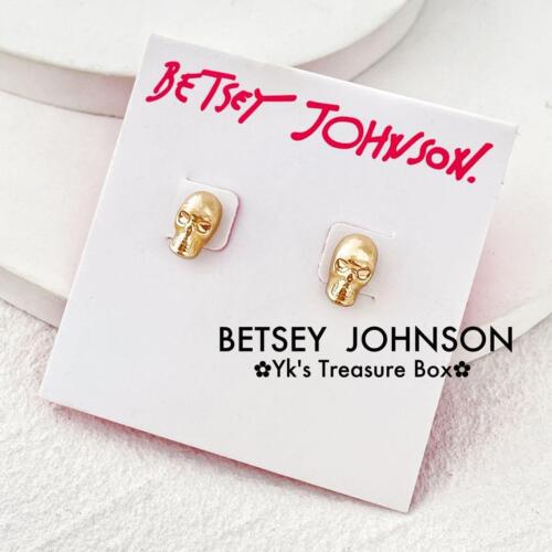 BETSEY JOHNSON/Mini Size Gold Skull Earrings - Picture 1 of 8