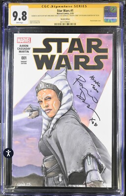 CGC 9.8 SS Star Wars #1 Sketch Nate Melendez Rosario Dawson Ahsoka Tano