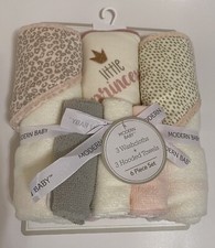 Modern Baby 6 Pcs. 3 Washcloths 9x9, 3 Hooded Towels 26x30 beige/pink/gray