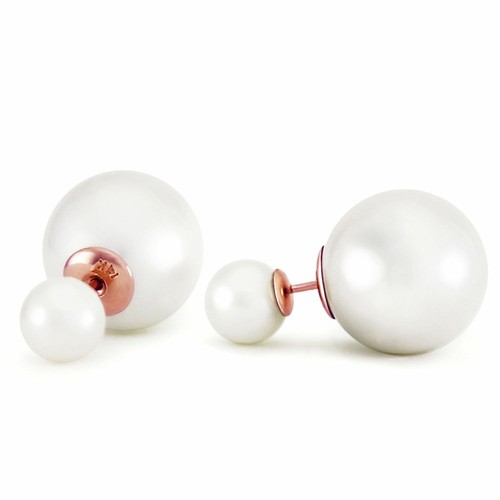 14K Solid Gold Fashion Style Double White Shell Pearl Earring and Pendant Neckla - Picture 3 of 7