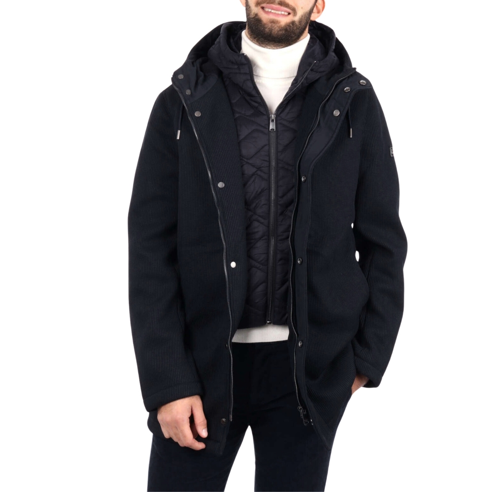 Yes Zee Cappotto da Uomo in Maglia con Finto Gilet Staccabile Nero Taglia L C...