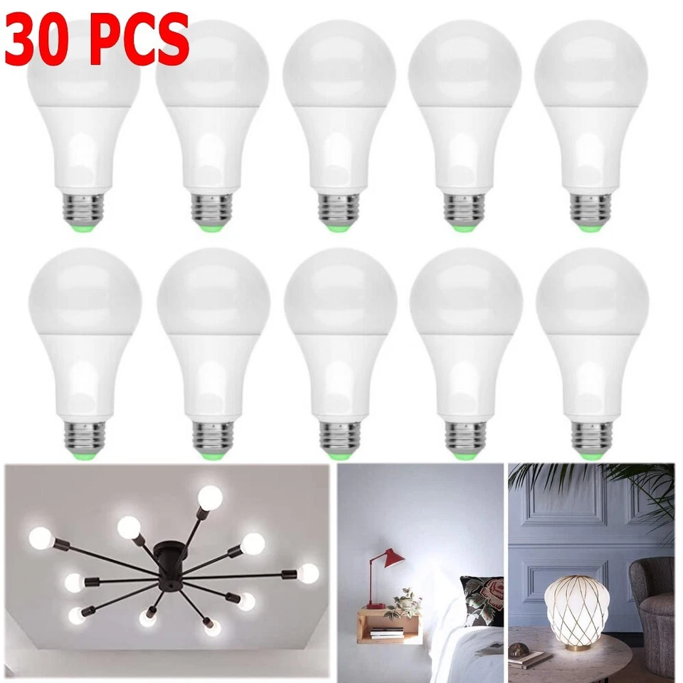 LOT 30PCS LED Light Bulbs 15W/100W Replacement Daylight 6500K A19 Dimmable E26