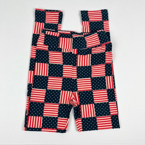 LuLaRoe Kids Americana Leggings Size L / XL Red White Blue Flags Checkered - Picture 3 of 9