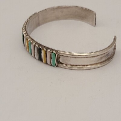 ヴィンテージ！Silver Zuni Style Bangle ブレスレット RARE VINTAGE LS ZUNI SIGNED STERLING SILVER GEMSTONES 7IN CUFF