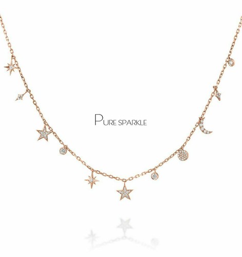 14K Gold 0.50 Ct. Diamond Moon Star Starburst Disc Celestial Necklace-Mother's D - Picture 2 of 4