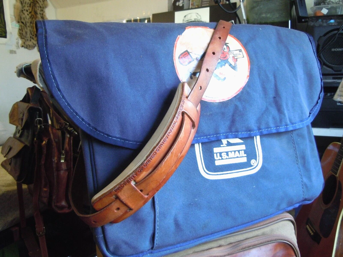 USPS Postal Mail Carrier Satchel Canvas Denim messenger Bag leather strap pad.4