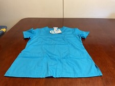 SB Scrub Top Women Size XS Turquoise V-neck Front Yoke New