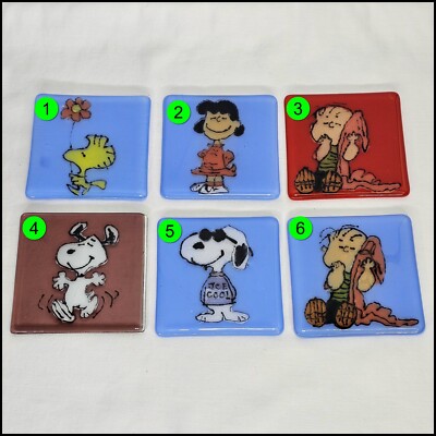 Peanuts Snoopy Fused Glass Tile Handmade Charlie Brown Art Coaster 4 In U CHOOSE