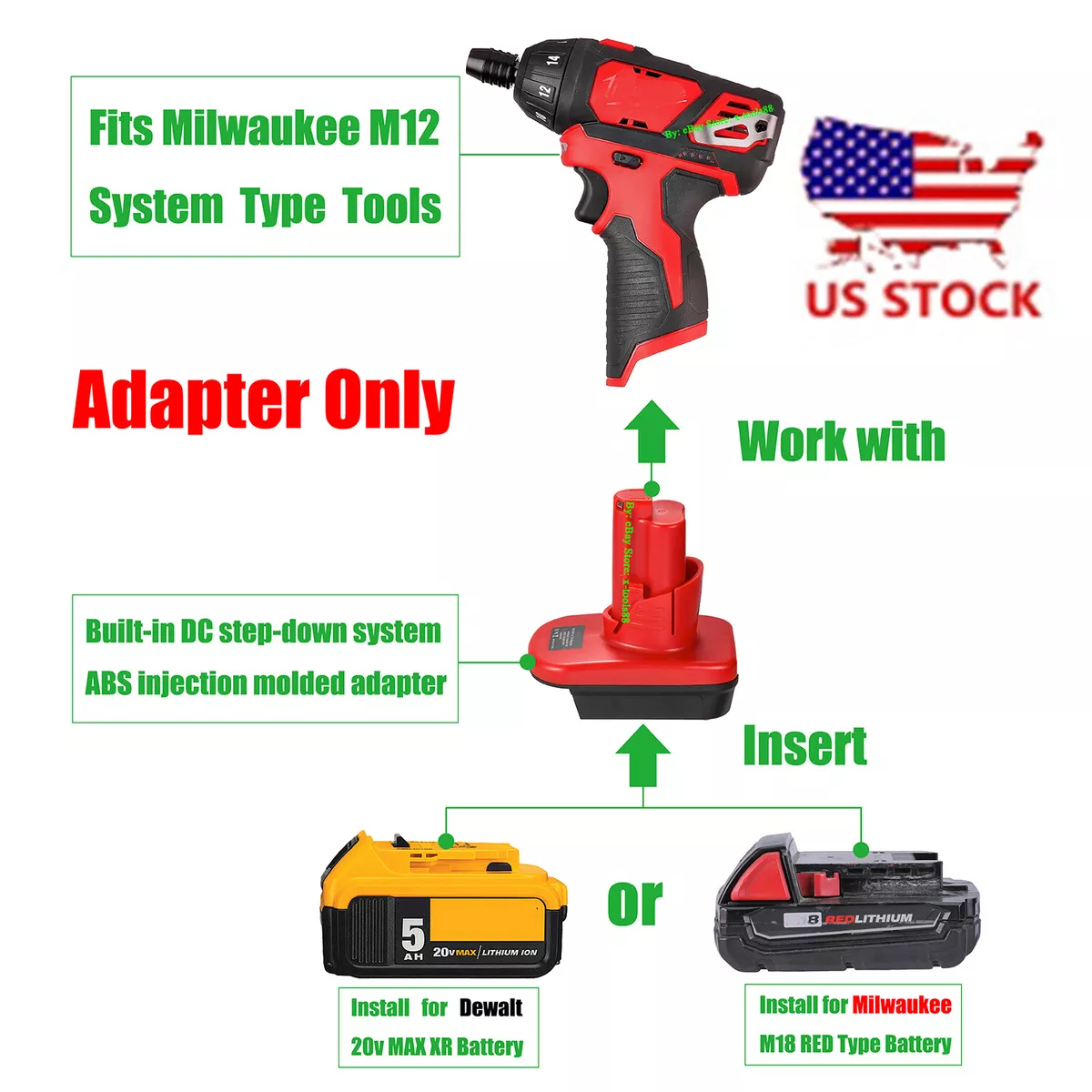 1 Adapter Upgrade for Milwaukee M12 Tool To DeWalt 20v Milwaukee