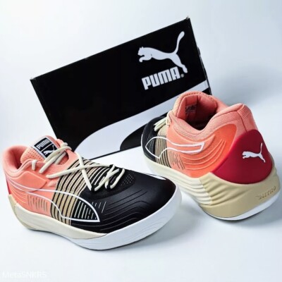 US 14 Puma Men's Black Peach Tan Red White Basketball Comfort NIB Fusion Nitro